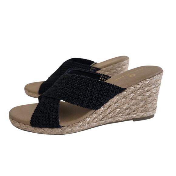 Tommy Bahama Size 9 Black & Tan Jute Heel Wedge Espadrille Sandals Open Toe - Picture 1 of 6